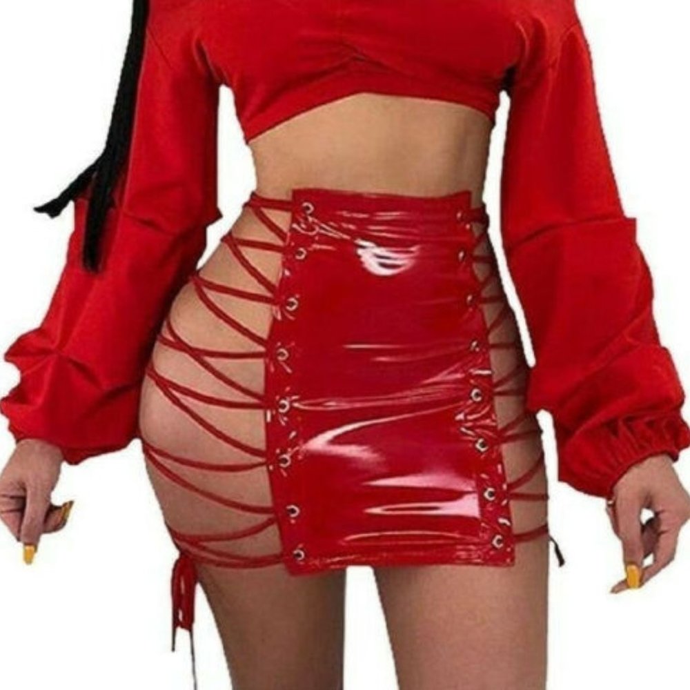 Side Hollow Out Lace Up Skirt